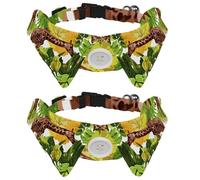 Eslifey 2 Pcs Dog Collar with Bow Tie, Adjustable Dog Formal Tuxedo Collar with Removable Shirt Collar, Cat Collars for Small Pets, Wild Animals Giraffe Green Leaf