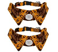 Eslifey 2 Pcs Dog Collar with Bow Tie, Adjustable Dog Formal Tuxedo Collar with Removable Shirt Collar, Cat Collars for Small Pets, Hi October Halloween Pumpkin