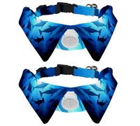 Eslifey 2 Pcs Dog Collar with Bow Tie, Adjustable Dog Formal Tuxedo Collar with Removable Shirt Collar, Cat Collars for Small Pets, Ocean Dolphins Sharks Fish