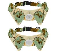 Eslifey 2 Pcs Dog Collar with Bow Tie, Adjustable Dog Formal Tuxedo Collar with Removable Shirt Collar, Cat Collars for Small Pets, Funny Retro World Map with Bike