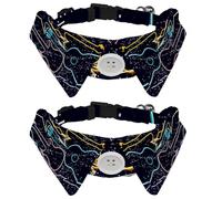 Eslifey 2 Pcs Dog Collar with Bow Tie, Adjustable Dog Formal Tuxedo Collar with Removable Shirt Collar, Cat Collars for Small Pets, Colorful Acoustic and Electric Guitars Pattern