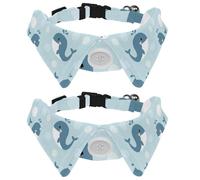 Eslifey 2 Pcs Dog Collar with Bow Tie, Adjustable Dog Formal Tuxedo Collar with Removable Shirt Collar, Cat Collars for Small Pets, Cute Cartoon Dolphins Pattern Blue