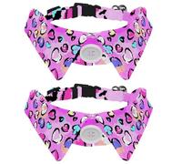 Eslifey 2 Pcs Dog Collar with Bow Tie, Adjustable Dog Formal Tuxedo Collar with Removable Shirt Collar, Cat Collars for Small Pets, Pink Leopard Love Heart
