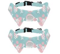 Eslifey 2 Pcs Dog Collar with Bow Tie, Adjustable Dog Formal Tuxedo Collar with Removable Shirt Collar, Cat Collars for Small Pets, Fish Bones and Cat Paw Blue Pink Pattern