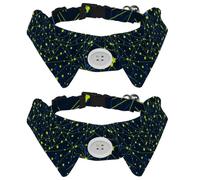 Eslifey 2 Pcs Dog Collar with Bow Tie, Adjustable Dog Formal Tuxedo Collar with Removable Shirt Collar, Cat Collars for Small Pets, Geometry Lines Stars
