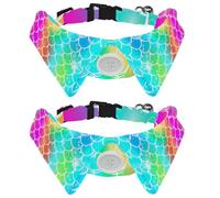 Eslifey 2 Pcs Dog Collar with Bow Tie, Adjustable Dog Formal Tuxedo Collar with Removable Shirt Collar, Cat Collars for Small Pets, Rainbow Mermaid Fishscale