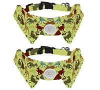 Eslifey 2 Pcs Dog Collar with Bow Tie, Adjustable Dog Formal Tuxedo Collar with Removable Shirt Collar, Cat Collars for Small Pets, Retro Forest Dinosaur Pattern