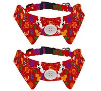 Eslifey 2 Pcs Dog Collar with Bow Tie, Adjustable Dog Formal Tuxedo Collar with Removable Shirt Collar, Cat Collars for Small Pets, Red Crane Fan Flower