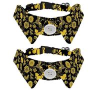 Eslifey 2 Pcs Dog Collar with Bow Tie, Adjustable Dog Formal Tuxedo Collar with Removable Shirt Collar, Cat Collars for Small Pets, Golden Crane Fan Flower