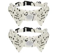 Eslifey 2 Pcs Dog Collar with Bow Tie, Adjustable Dog Formal Tuxedo Collar with Removable Shirt Collar, Cat Collars for Small Pets, Retro Music Notes