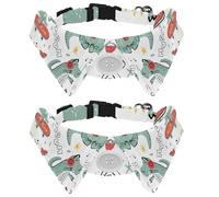Eslifey 2 Pcs Dog Collar with Bow Tie, Adjustable Dog Formal Tuxedo Collar with Removable Shirt Collar, Cat Collars for Small Pets, Music Lover Dinosaur Skateboard Dino Pattern
