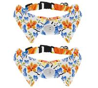 Eslifey 2 Pcs Dog Collar with Bow Tie, Adjustable Dog Formal Tuxedo Collar with Removable Shirt Collar, Cat Collars for Small Pets, Blue Butterfly Orange Flower