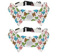 Eslifey 2 Pcs Dog Collar with Bow Tie, Adjustable Dog Formal Tuxedo Collar with Removable Shirt Collar, Cat Collars for Small Pets, Butterflies Pattern Collection