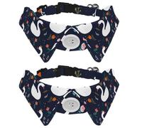 Eslifey 2 Pcs Dog Collar with Bow Tie, Adjustable Dog Formal Tuxedo Collar with Removable Shirt Collar, Cat Collars for Small Pets, Swan Golden Crown Floral Flowers Pattern