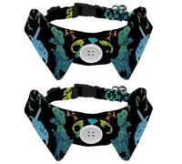 Eslifey 2 Pcs Dog Collar with Bow Tie, Adjustable Dog Formal Tuxedo Collar with Removable Shirt Collar, Cat Collars for Small Pets, Dinosaurs Cute Animals Forest Colorful Pattern