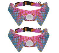 Eslifey 2 Pcs Dog Collar with Bow Tie, Adjustable Dog Formal Tuxedo Collar with Removable Shirt Collar, Cat Collars for Small Pets, Watercolor Mermaid Scale