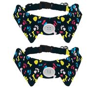 Eslifey 2 Pcs Dog Collar with Bow Tie, Adjustable Dog Formal Tuxedo Collar with Removable Shirt Collar, Cat Collars for Small Pets, Cool Pet Dog Paw Prints and Bones Colorful Pattern