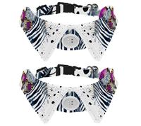 Eslifey 2 Pcs Dog Collar with Bow Tie, Adjustable Dog Formal Tuxedo Collar with Removable Shirt Collar, Cat Collars for Small Pets, Watercolor Hipster Zebra with Glasses