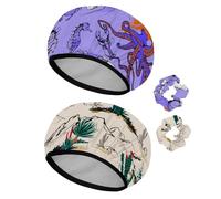 Eslifey 2 Pieces Reusable Shower Cap with Hair Scrunchies for Women, Waterproof Elastic Bath Hair Hat for Long Hair, Octopus Seahorse and Sea Voyages Purple Pattern