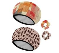 Eslifey 2 Pieces Reusable Shower Cap with Hair Scrunchies for Women, Waterproof Elastic Bath Hair Hat for Long Hair, Geometrical Line Math Colorful