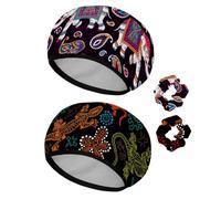 Eslifey 2 Pieces Reusable Shower Cap with Hair Scrunchies for Women, Waterproof Elastic Bath Hair Hat for Long Hair, Indian Elephants and Paisleys Pattern