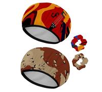 Eslifey 2 Pieces Reusable Shower Cap with Hair Scrunchies for Women, Waterproof Elastic Bath Hair Hat for Long Hair, Jazz Music Instruments Violoncello Drum Gramophone Colored Pattern