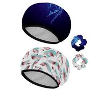 Eslifey 2 Pieces Reusable Shower Cap with Hair Scrunchies for Women, Waterproof Elastic Bath Hair Hat for Long Hair, Abstract Man Falling in Light