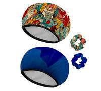 Eslifey 2 Pieces Reusable Shower Cap with Hair Scrunchies for Women, Waterproof Elastic Bath Hair Hat for Long Hair, Funny Owls Birds Color Pattern