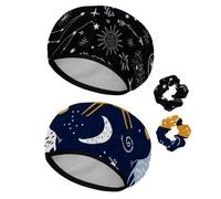 Eslifey 2 Pieces Reusable Shower Cap with Hair Scrunchies for Women, Waterproof Elastic Bath Hair Hat for Long Hair, Stars Comets Suns Moon Constellation Pattern