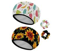 Eslifey 2 Pieces Reusable Shower Cap with Hair Scrunchies for Women, Waterproof Elastic Bath Hair Hat for Long Hair, Sweet Desserts Ice Cream Fruit Colorful Pattern