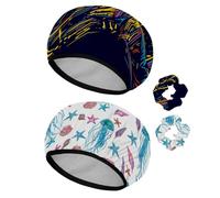 Eslifey 2 Pieces Reusable Shower Cap with Hair Scrunchies for Women, Waterproof Elastic Bath Hair Hat for Long Hair, Jazz Trumpet Player Illustration