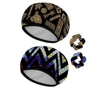 Eslifey 2 Pieces Reusable Shower Cap with Hair Scrunchies for Women, Waterproof Elastic Bath Hair Hat for Long Hair, Maya Egypt Symble Pattern