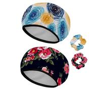 Eslifey 2 Pieces Reusable Shower Cap with Hair Scrunchies for Women, Waterproof Elastic Bath Hair Hat for Long Hair, Colorful Circles Abstract Artistic Pattern