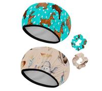 Eslifey 2 Pieces Reusable Shower Cap with Hair Scrunchies for Women, Waterproof Elastic Bath Hair Hat for Long Hair, Cute Christmas Animal Seer and Snowflakes Pattern