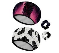 Eslifey 2 Pieces Reusable Shower Cap with Hair Scrunchies for Women, Waterproof Elastic Bath Hair Hat for Long Hair, 3D City Futuristic Science Buliding Pattern