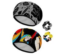 Eslifey 2 Pieces Reusable Shower Cap with Hair Scrunchies for Women, Waterproof Elastic Bath Hair Hat for Long Hair, Day of the Dead Skulls Bird Rose Diamond Pattern