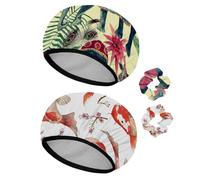 Eslifey 2 Pieces Reusable Shower Cap with Hair Scrunchies for Women, Waterproof Elastic Bath Hair Hat for Long Hair, Indian Elephant Monkeys Peacock Feathers Cow Palm Leaves Pattern