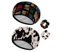 Eslifey 2 Pieces Reusable Shower Cap with Hair Scrunchies for Women, Waterproof Elastic Bath Hair Hat for Long Hair, Geometry Block Line Math Colorful