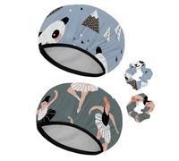 Eslifey 2 Pieces Reusable Shower Cap with Hair Scrunchies for Women, Waterproof Elastic Bath Hair Hat for Long Hair, Happy Panda in the Forest Mountain Tree and Cloud