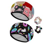 Eslifey 2 Pieces Reusable Shower Cap with Hair Scrunchies for Women, Waterproof Elastic Bath Hair Hat for Long Hair, Vintage Cute Celebrated Baby Pig Pattern