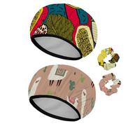 Eslifey 2 Pieces Reusable Shower Cap with Hair Scrunchies for Women, Waterproof Elastic Bath Hair Hat for Long Hair, Tropical Flowers and Fruits Exotic Pattern