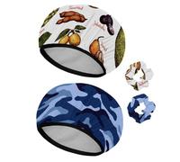 Eslifey 2 Pieces Reusable Shower Cap with Hair Scrunchies for Women, Waterproof Elastic Bath Hair Hat for Long Hair, Exotic Tropical Summer Fruits Fruit Pattern