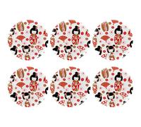 Eslifey 6 Pcs 2.2 Inch Button Badges with Pin, Cute Japanese Dolls Kokeshi Pattern Round Craft Buttons for Craft Supplies, DIY Badges Pins, School Projects