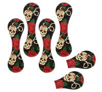 Eslifey 6 Pieces Magnetic Bookmarks, Day of Dead Mexican Sugar Skulls with Red Roses Page Markers Leather Book Mark Book Accessories for Students Teachers Reading