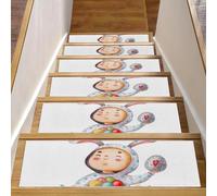 Eslifey 8"x30" 15 Pack Non-Slip Stair Treads, Indoor Stair Runners for Wooden Steps, Edging Stair Rugs for Kids Elders & Pets with Reusable Adhesive, Watercolor Boy Take Easter Eggs