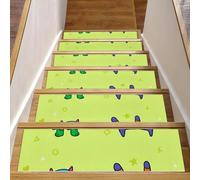 Eslifey 8"x30" 15 Pack Non-Slip Stair Treads, Indoor Stair Runners for Wooden Steps, Edging Stair Rugs for Kids Elders & Pets with Reusable Adhesive, Monsters Yellow