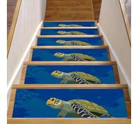 Eslifey 8"x30" 15 Pack Non-Slip Stair Treads, Indoor Stair Runners for Wooden Steps, Edging Stair Rugs for Kids Elders & Pets with Reusable Adhesive, Turtles at the Sea