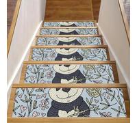Eslifey 8"x30" 15 Pack Non-Slip Stair Treads, Indoor Stair Runners for Wooden Steps, Edging Stair Rugs for Kids Elders & Pets with Reusable Adhesive, Panda Bear Doodle Pattern