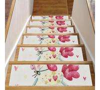 Eslifey 8"x30" 15 Pack Non-Slip Stair Treads, Indoor Stair Runners for Wooden Steps, Edging Stair Rugs for Kids Elders & Pets with Reusable Adhesive, Watercolor Painting Magic Unicorn