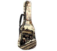 Eslifey Acoustic Guitar Bag Art Steam Train Railway Pattern Adjustable Shoulder Strap Guitar Case Gig Bag 40 41 42 Inch